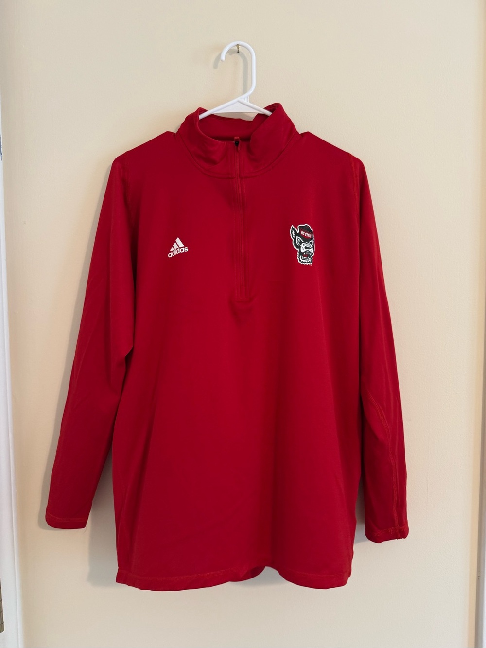 Adidas Red Quarter-Zip Pullover with NC State Wolfpack Wolfhead XL